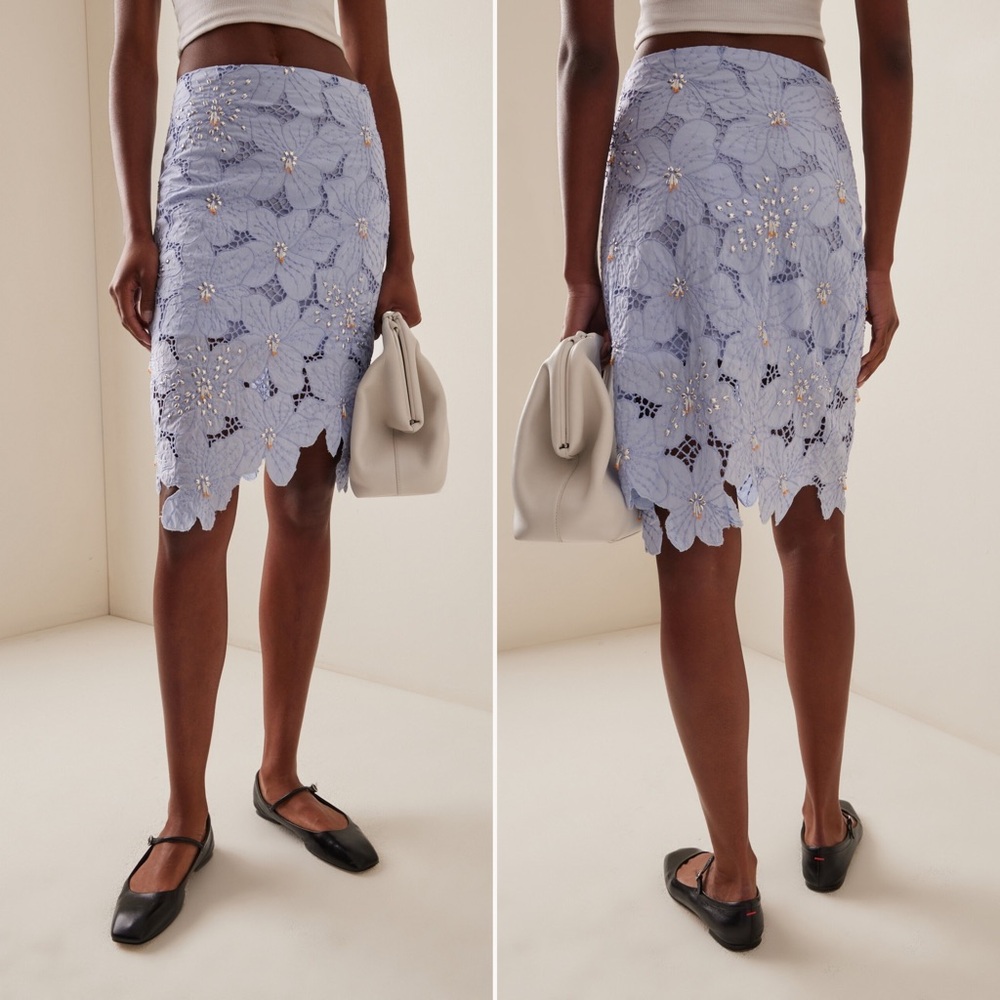 Wales Bonner Constellation Beaded Floral Applique Midi Skirt Sz 4 MSRP $1295